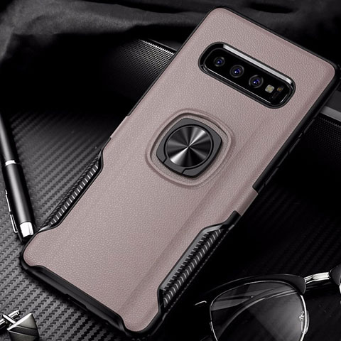 Coque Contour Silicone et Plastique Housse Etui Mat avec Magnetique Support Bague Anneau R02 pour Samsung Galaxy S10 5G Or Rose