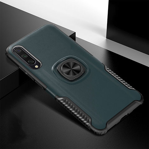 Coque Contour Silicone et Plastique Housse Etui Mat avec Magnetique Support Bague Anneau R02 pour Xiaomi Mi A3 Vert