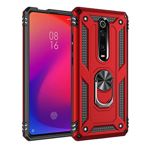 Coque Contour Silicone et Plastique Housse Etui Mat avec Magnetique Support Bague Anneau R02 pour Xiaomi Redmi K20 Rouge