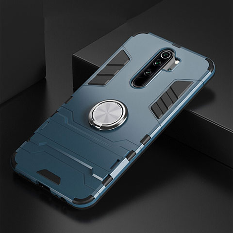 Coque Contour Silicone et Plastique Housse Etui Mat avec Magnetique Support Bague Anneau R02 pour Xiaomi Redmi Note 8 Pro Bleu