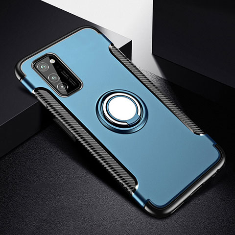 Coque Contour Silicone et Plastique Housse Etui Mat avec Magnetique Support Bague Anneau R03 pour Huawei Honor V30 5G Bleu