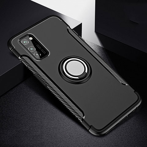 Coque Contour Silicone et Plastique Housse Etui Mat avec Magnetique Support Bague Anneau R03 pour Huawei Honor V30 5G Noir