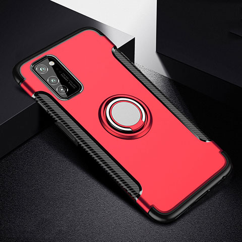 Coque Contour Silicone et Plastique Housse Etui Mat avec Magnetique Support Bague Anneau R03 pour Huawei Honor View 30 5G Rouge