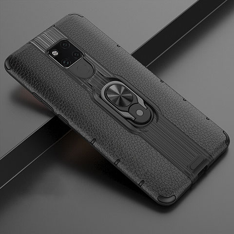 Coque Contour Silicone et Plastique Housse Etui Mat avec Magnetique Support Bague Anneau R03 pour Huawei Mate 20 X 5G Noir