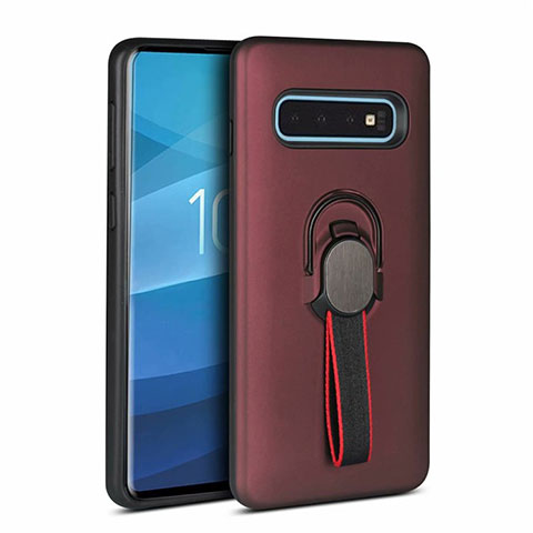 Coque Contour Silicone et Plastique Housse Etui Mat avec Magnetique Support Bague Anneau R03 pour Samsung Galaxy S10 5G Marron