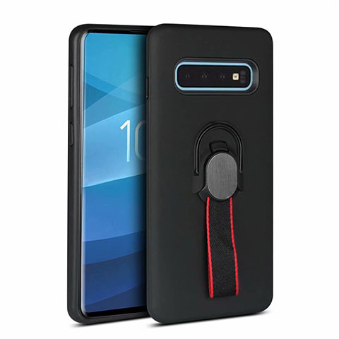 Coque Contour Silicone et Plastique Housse Etui Mat avec Magnetique Support Bague Anneau R03 pour Samsung Galaxy S10 5G Noir