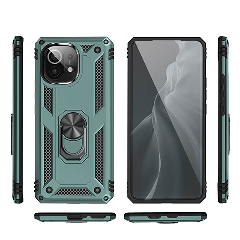 Coque Contour Silicone et Plastique Housse Etui Mat avec Magnetique Support Bague Anneau R03 pour Xiaomi Mi 11 Lite 5G Vert