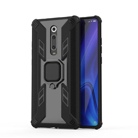 Coque Contour Silicone et Plastique Housse Etui Mat avec Magnetique Support Bague Anneau R03 pour Xiaomi Mi 9T Noir