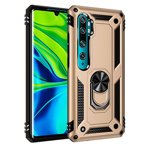 Coque Contour Silicone et Plastique Housse Etui Mat avec Magnetique Support Bague Anneau R03 pour Xiaomi Mi Note 10 Pro Or