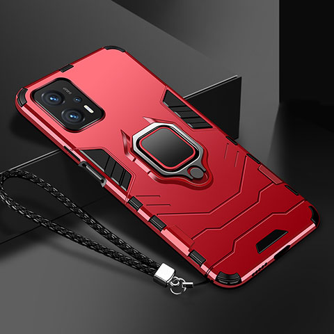 Coque Contour Silicone et Plastique Housse Etui Mat avec Magnetique Support Bague Anneau R03 pour Xiaomi Redmi K50i 5G Rouge