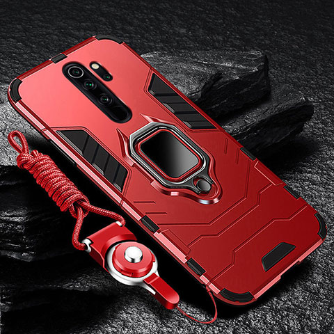 Coque Contour Silicone et Plastique Housse Etui Mat avec Magnetique Support Bague Anneau R03 pour Xiaomi Redmi Note 8 Pro Rouge