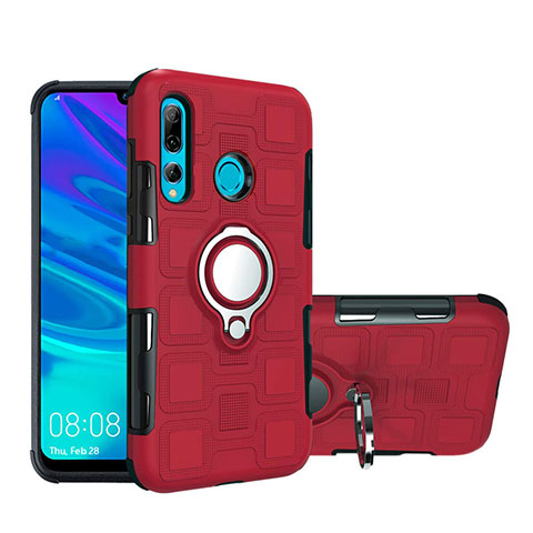 Coque Contour Silicone et Plastique Housse Etui Mat avec Magnetique Support Bague Anneau R04 pour Huawei Honor 20i Rouge