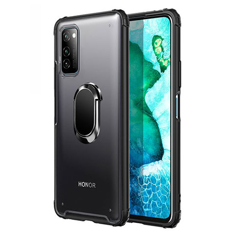 Coque Contour Silicone et Plastique Housse Etui Mat avec Magnetique Support Bague Anneau R04 pour Huawei Honor V30 5G Noir