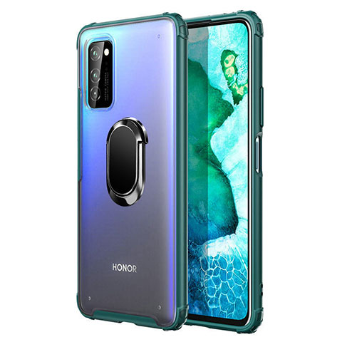 Coque Contour Silicone et Plastique Housse Etui Mat avec Magnetique Support Bague Anneau R04 pour Huawei Honor V30 5G Vert