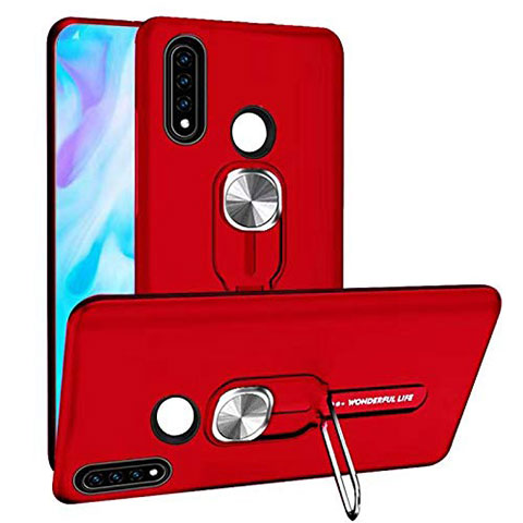 Coque Contour Silicone et Plastique Housse Etui Mat avec Magnetique Support Bague Anneau R04 pour Huawei P30 Lite New Edition Rouge