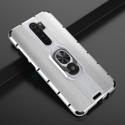 Coque Contour Silicone et Plastique Housse Etui Mat avec Magnetique Support Bague Anneau R05 pour Xiaomi Redmi Note 8 Pro Argent