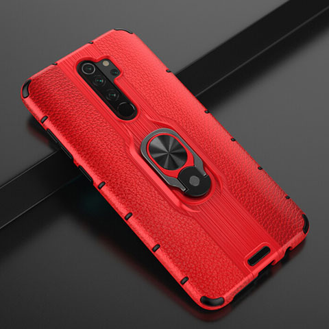 Coque Contour Silicone et Plastique Housse Etui Mat avec Magnetique Support Bague Anneau R05 pour Xiaomi Redmi Note 8 Pro Rouge