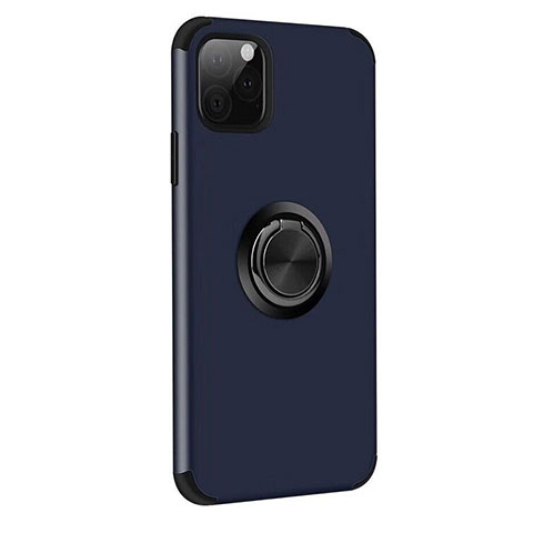 Coque Contour Silicone et Plastique Housse Etui Mat avec Magnetique Support Bague Anneau R06 pour Apple iPhone 11 Pro Bleu