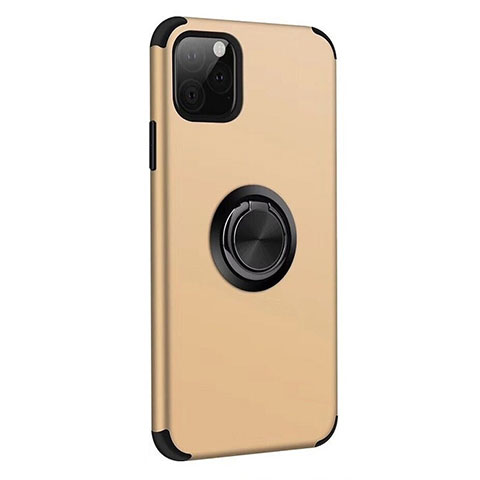 Coque Contour Silicone et Plastique Housse Etui Mat avec Magnetique Support Bague Anneau R06 pour Apple iPhone 11 Pro Or