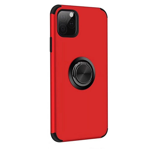 Coque Contour Silicone et Plastique Housse Etui Mat avec Magnetique Support Bague Anneau R06 pour Apple iPhone 11 Pro Rouge