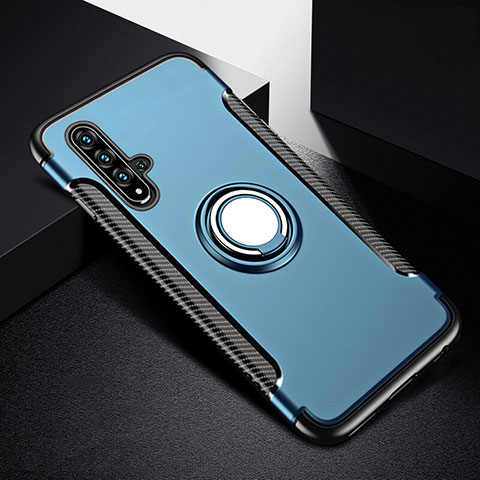 Coque Contour Silicone et Plastique Housse Etui Mat avec Magnetique Support Bague Anneau R06 pour Huawei Nova 5 Pro Bleu Ciel