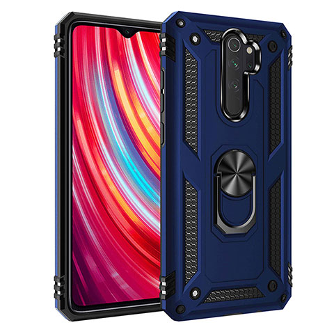 Coque Contour Silicone et Plastique Housse Etui Mat avec Magnetique Support Bague Anneau R06 pour Xiaomi Redmi Note 8 Pro Bleu