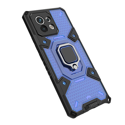 Coque Contour Silicone et Plastique Housse Etui Mat avec Magnetique Support Bague Anneau R10 pour Xiaomi Mi 11 Lite 5G NE Bleu