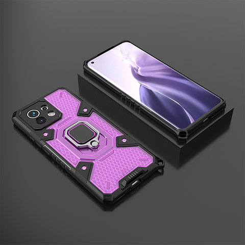 Coque Contour Silicone et Plastique Housse Etui Mat avec Magnetique Support Bague Anneau R11 pour Xiaomi Mi 11 Lite 5G NE Violet