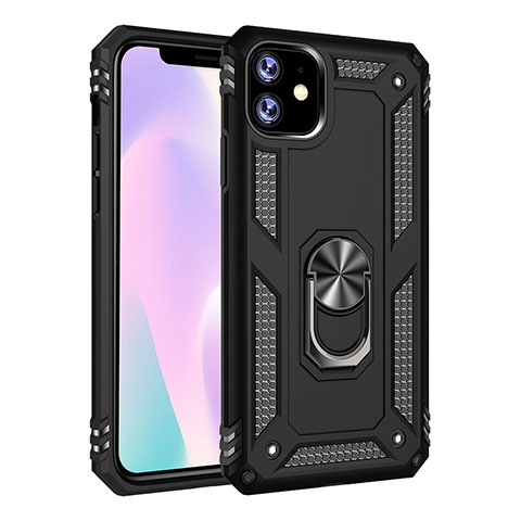 Coque Contour Silicone et Plastique Housse Etui Mat avec Magnetique Support Bague Anneau S01 pour Apple iPhone 11 Noir