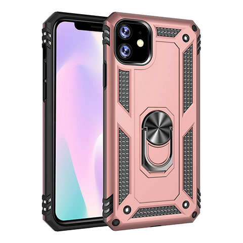 Coque Contour Silicone et Plastique Housse Etui Mat avec Magnetique Support Bague Anneau S01 pour Apple iPhone 11 Or Rose