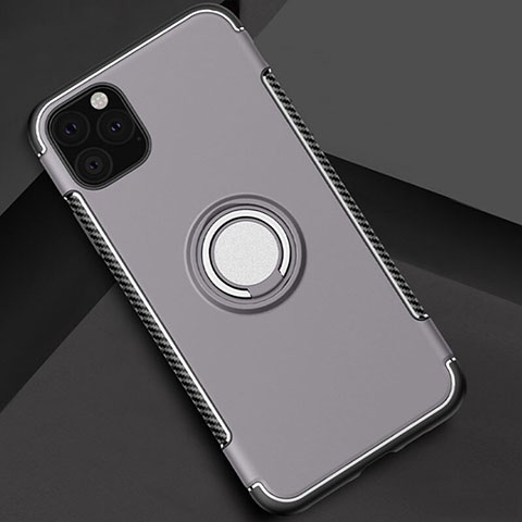 Coque Contour Silicone et Plastique Housse Etui Mat avec Magnetique Support Bague Anneau S01 pour Apple iPhone 11 Pro Gris