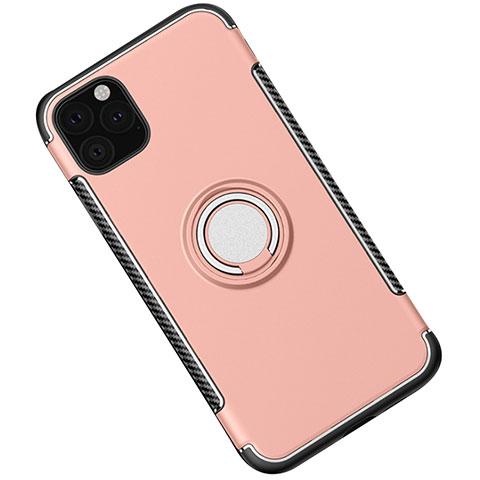 Coque Contour Silicone et Plastique Housse Etui Mat avec Magnetique Support Bague Anneau S01 pour Apple iPhone 11 Pro Max Or Rose