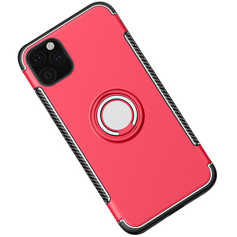 Coque Contour Silicone et Plastique Housse Etui Mat avec Magnetique Support Bague Anneau S01 pour Apple iPhone 11 Pro Max Rouge