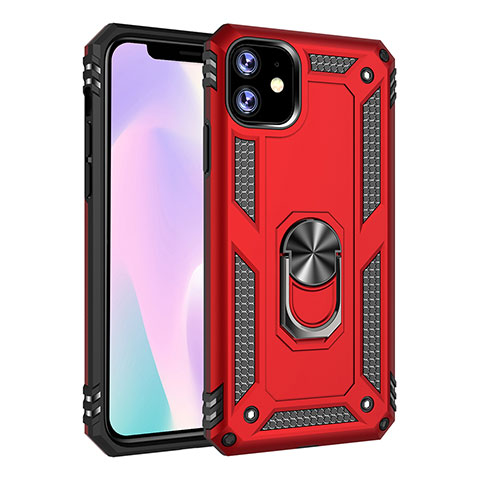 Coque Contour Silicone et Plastique Housse Etui Mat avec Magnetique Support Bague Anneau S01 pour Apple iPhone 11 Rouge