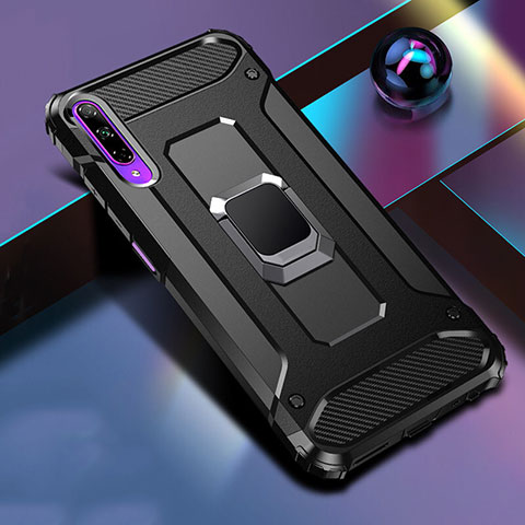 Coque Contour Silicone et Plastique Housse Etui Mat avec Magnetique Support Bague Anneau S01 pour Huawei P Smart Pro (2019) Noir