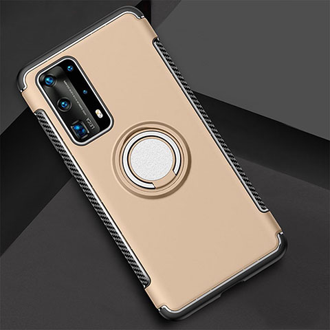 Coque Contour Silicone et Plastique Housse Etui Mat avec Magnetique Support Bague Anneau S01 pour Huawei P40 Pro+ Plus Or