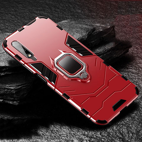 Coque Contour Silicone et Plastique Housse Etui Mat avec Magnetique Support Bague Anneau S01 pour Huawei Y9 Prime (2019) Rouge