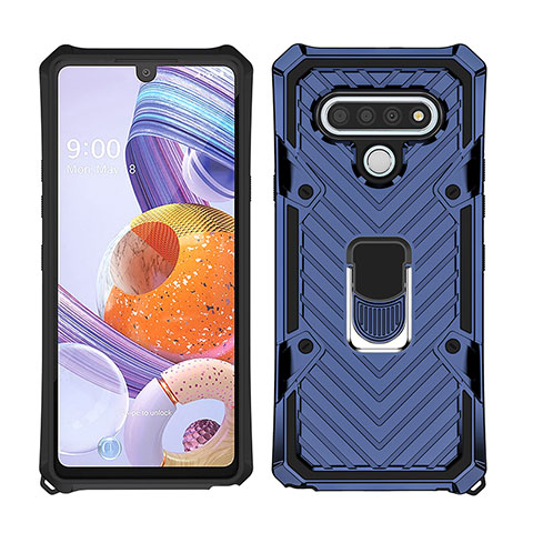 Coque Contour Silicone et Plastique Housse Etui Mat avec Magnetique Support Bague Anneau S01 pour LG Stylo 6 Bleu