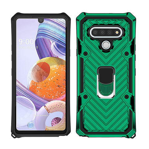 Coque Contour Silicone et Plastique Housse Etui Mat avec Magnetique Support Bague Anneau S01 pour LG Stylo 6 Vert