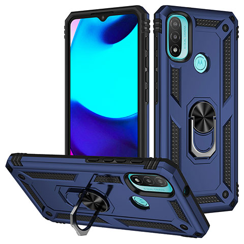 Coque Contour Silicone et Plastique Housse Etui Mat avec Magnetique Support Bague Anneau S01 pour Motorola Moto E30 Bleu