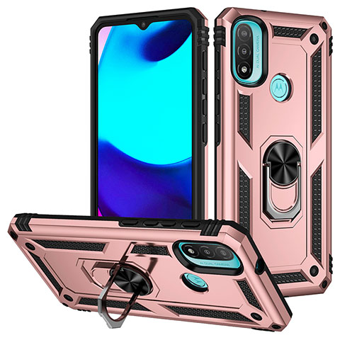 Coque Contour Silicone et Plastique Housse Etui Mat avec Magnetique Support Bague Anneau S01 pour Motorola Moto E40 Or Rose