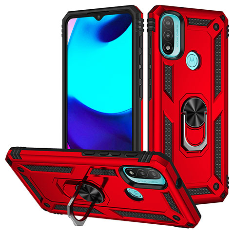 Coque Contour Silicone et Plastique Housse Etui Mat avec Magnetique Support Bague Anneau S01 pour Motorola Moto E40 Rouge