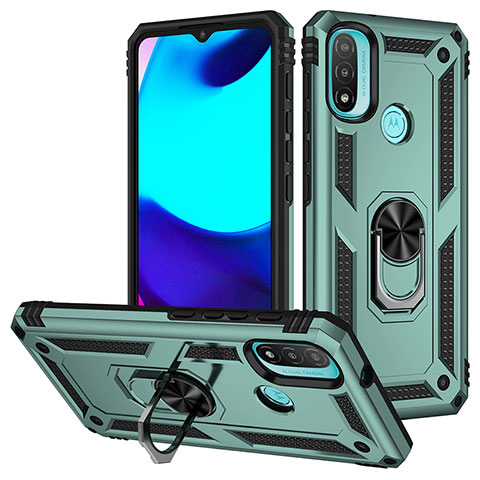 Coque Contour Silicone et Plastique Housse Etui Mat avec Magnetique Support Bague Anneau S01 pour Motorola Moto E40 Vert