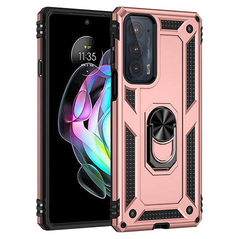 Coque Contour Silicone et Plastique Housse Etui Mat avec Magnetique Support Bague Anneau S01 pour Motorola Moto Edge Lite 5G Or Rose