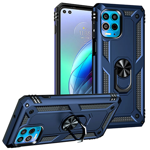 Coque Contour Silicone et Plastique Housse Etui Mat avec Magnetique Support Bague Anneau S01 pour Motorola Moto Edge S 5G Bleu