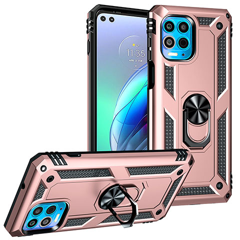 Coque Contour Silicone et Plastique Housse Etui Mat avec Magnetique Support Bague Anneau S01 pour Motorola Moto Edge S 5G Or Rose