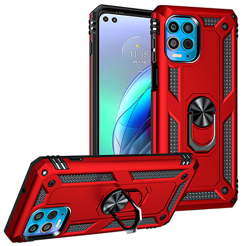 Coque Contour Silicone et Plastique Housse Etui Mat avec Magnetique Support Bague Anneau S01 pour Motorola Moto Edge S 5G Rouge