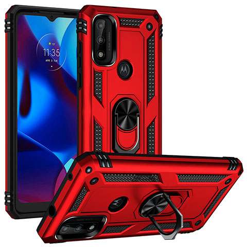 Coque Contour Silicone et Plastique Housse Etui Mat avec Magnetique Support Bague Anneau S01 pour Motorola Moto G Pure Rouge