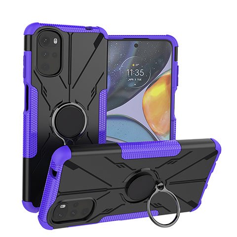 Coque Contour Silicone et Plastique Housse Etui Mat avec Magnetique Support Bague Anneau S01 pour Motorola Moto G22 Violet