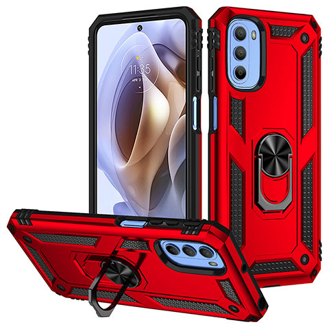 Coque Contour Silicone et Plastique Housse Etui Mat avec Magnetique Support Bague Anneau S01 pour Motorola Moto G41 Rouge